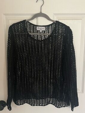 Black Open-Knit Long Sleeve Sweater